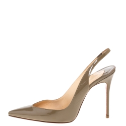 Pre Owned Christian Louboutin Olive Patent Leather Slingback Pointed Toe Pumps Size 38