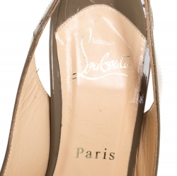 Pre Owned Christian Louboutin Olive Patent Leather Slingback Pointed Toe Pumps Size 38