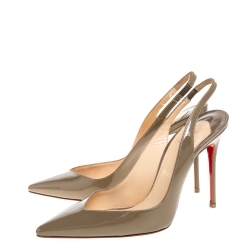 Pre Owned Christian Louboutin Olive Patent Leather Slingback Pointed Toe Pumps Size 38