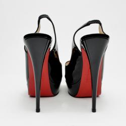 Pre Owned Christian Louboutin Black Patent Lady Peeptoe Sling Back Platform Sandals Size 39.5