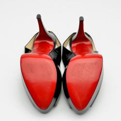 Pre Owned Christian Louboutin Black Patent Lady Peeptoe Sling Back Platform Sandals Size 39.5