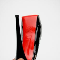 Pre Owned Christian Louboutin Black Patent Lady Peeptoe Sling Back Platform Sandals Size 39.5