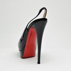 Pre Owned Christian Louboutin Black Patent Lady Peeptoe Sling Back Platform Sandals Size 39.5
