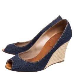 Pre Owned Christian Louboutin Blue Denim Pepi Espadrille Wedge Pumps Size 38