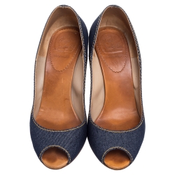 Pre Owned Christian Louboutin Blue Denim Pepi Espadrille Wedge Pumps Size 38