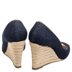 Pre Owned Christian Louboutin Blue Denim Pepi Espadrille Wedge Pumps Size 38