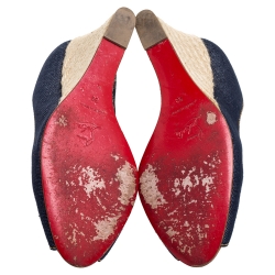 Pre Owned Christian Louboutin Blue Denim Pepi Espadrille Wedge Pumps Size 38