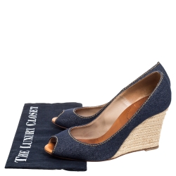 Pre Owned Christian Louboutin Blue Denim Pepi Espadrille Wedge Pumps Size 38
