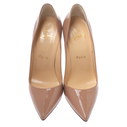 Pre Owned Christian Louboutin Beige Patent Leather So Kate Pumps Size 37