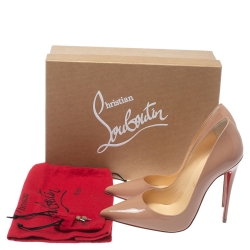 Pre Owned Christian Louboutin Beige Patent Leather So Kate Pumps Size 37
