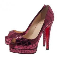 Pre Owned Christian Louboutin Magenta Sobek 140 Mosaic Peep Toe Pumps Size 37.5