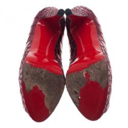 Pre Owned Christian Louboutin Magenta Sobek 140 Mosaic Peep Toe Pumps Size 37.5