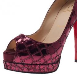 Pre Owned Christian Louboutin Magenta Sobek 140 Mosaic Peep Toe Pumps Size 37.5