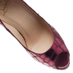 Pre Owned Christian Louboutin Magenta Sobek 140 Mosaic Peep Toe Pumps Size 37.5