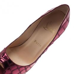Pre Owned Christian Louboutin Magenta Sobek 140 Mosaic Peep Toe Pumps Size 37.5