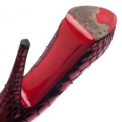 Pre Owned Christian Louboutin Magenta Sobek 140 Mosaic Peep Toe Pumps Size 37.5