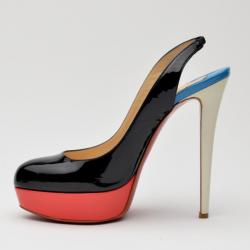 Pre Owned Christian Louboutin Lady Peep Sling Colorblock Platform Pumps Size 39
