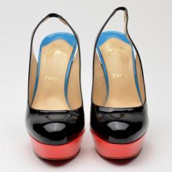 Pre Owned Christian Louboutin Lady Peep Sling Colorblock Platform Pumps Size 39