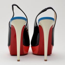 Pre Owned Christian Louboutin Lady Peep Sling Colorblock Platform Pumps Size 39