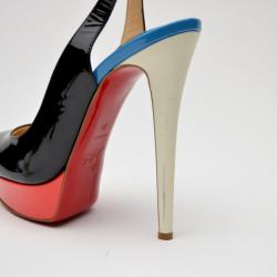 Pre Owned Christian Louboutin Lady Peep Sling Colorblock Platform Pumps Size 39