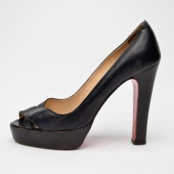 Pre Owned Christian Louboutin Black Leather Peep Toe Crossover Pumps Size 40