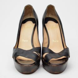 Pre Owned Christian Louboutin Black Leather Peep Toe Crossover Pumps Size 40
