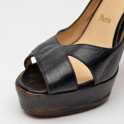 Pre Owned Christian Louboutin Black Leather Peep Toe Crossover Pumps Size 40