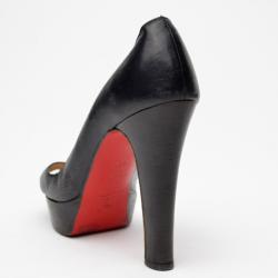 Pre Owned Christian Louboutin Black Leather Peep Toe Crossover Pumps Size 40