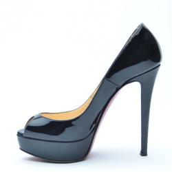 مملوكة مسبقًا Christian Louboutin Black Patent 'Lady Peep' Platform Pumps Size 37