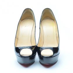 مملوكة مسبقًا Christian Louboutin Black Patent 'Lady Peep' Platform Pumps Size 37