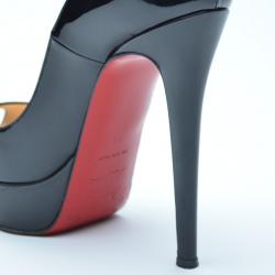 مملوكة مسبقًا Christian Louboutin Black Patent 'Lady Peep' Platform Pumps Size 37