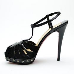 مملوكة مسبقًا Christian Louboutin Black Spiked Platform T-Strap Sandals Size 37.5