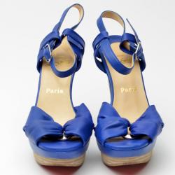مملوكة مسبقًا Christian Louboutin Blue Leather Talitha 130 Sandals Size 39