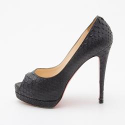 Pre Owned Christian Louboutin Black Altadama Python Peep Toe Pumps Size 38