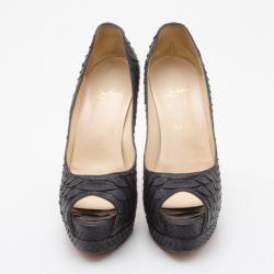 Pre Owned Christian Louboutin Black Altadama Python Peep Toe Pumps Size 38