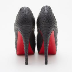 Pre Owned Christian Louboutin Black Altadama Python Peep Toe Pumps Size 38