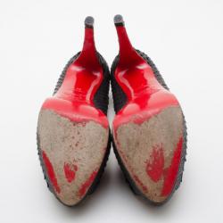 Pre Owned Christian Louboutin Black Altadama Python Peep Toe Pumps Size 38
