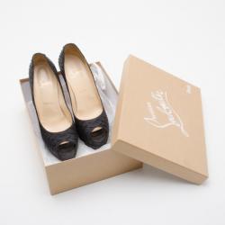 Pre Owned Christian Louboutin Black Altadama Python Peep Toe Pumps Size 38