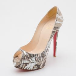 Pre Owned Christian Louboutin Watersnake Troca Peep Toe Pumps Size 38.5 