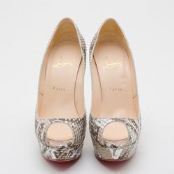 Pre Owned Christian Louboutin Watersnake Troca Peep Toe Pumps Size 38.5 