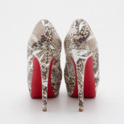 Pre Owned Christian Louboutin Watersnake Troca Peep Toe Pumps Size 38.5 