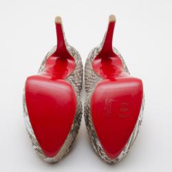 Pre Owned Christian Louboutin Watersnake Troca Peep Toe Pumps Size 38.5 