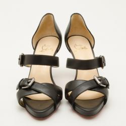 Pre Owned Christian Louboutin Black Leather Sandals Size 37.5 