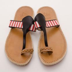 Pre Owned Christian Louboutin Striped Hola Nina Flat Sandals Size 40