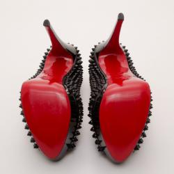 Pre Owned Christian Louboutin Black Patent Peep Toe Spike Pumps Size 38