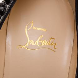 Pre Owned Christian Louboutin Black Patent Peep Toe Spike Pumps Size 38
