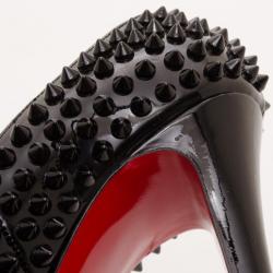 Pre Owned Christian Louboutin Black Patent Peep Toe Spike Pumps Size 38
