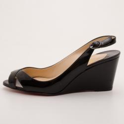 Pre Owned Christian Louboutin Black Patent Peep Toe Wedges Size 38.5
