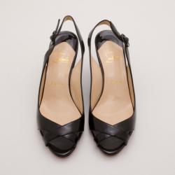 Pre Owned Christian Louboutin Black Patent Peep Toe Wedges Size 38.5