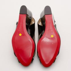 Pre Owned Christian Louboutin Black Patent Peep Toe Wedges Size 38.5